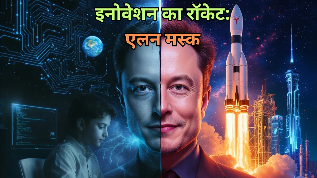 Elon Musk journey from a young tech enthusiast to innovation leader launching rockets with SpaceX.